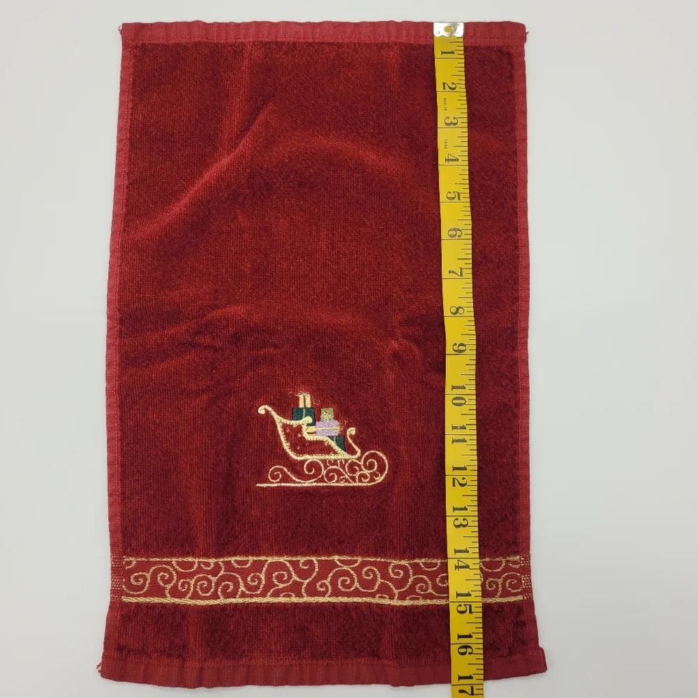 Ritz Hand Towels Set Of 2 Festive Holiday Cream Red Embroidered Cotton 11x17